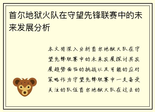 首尔地狱火队在守望先锋联赛中的未来发展分析